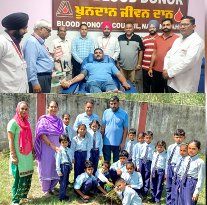 Adarsh Social Welfare Society Punjab Founder President Satish Kumar Soni celebrated his birthday by planting saplings and donating blood.